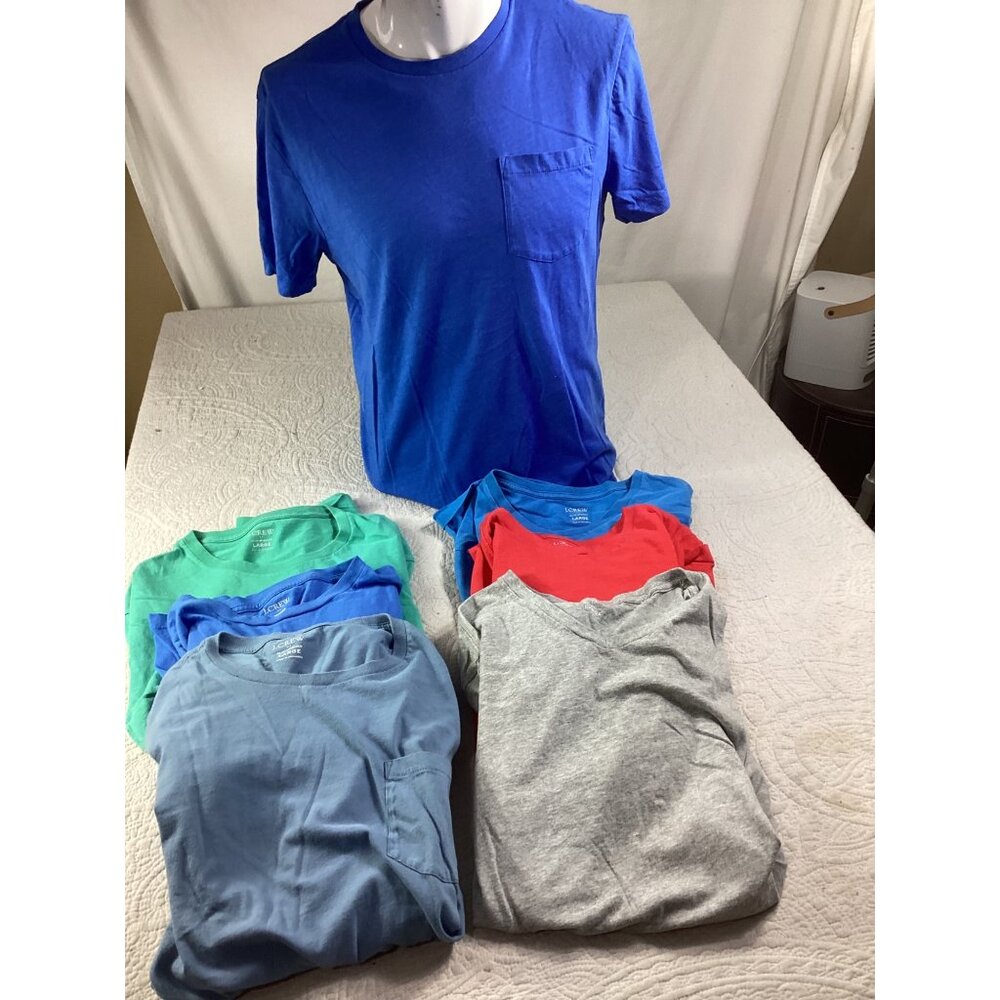 Set of 7 J.Crew Mens Slim-Washed Cotton T-Shirts *6 Crew & 1 V-Neck Styles*L*EUC